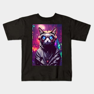 Techno Cat In Japan Neon City Kids T-Shirt